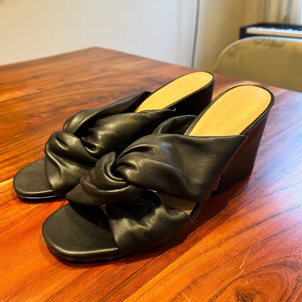 Elegant Leather Black Block Heel Sandals